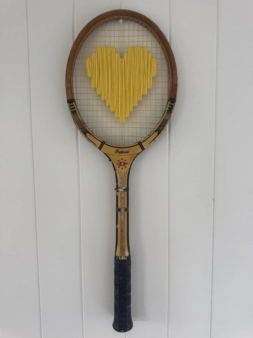 Vintage Tennis Racquet Wall Art - Yellow Heart
