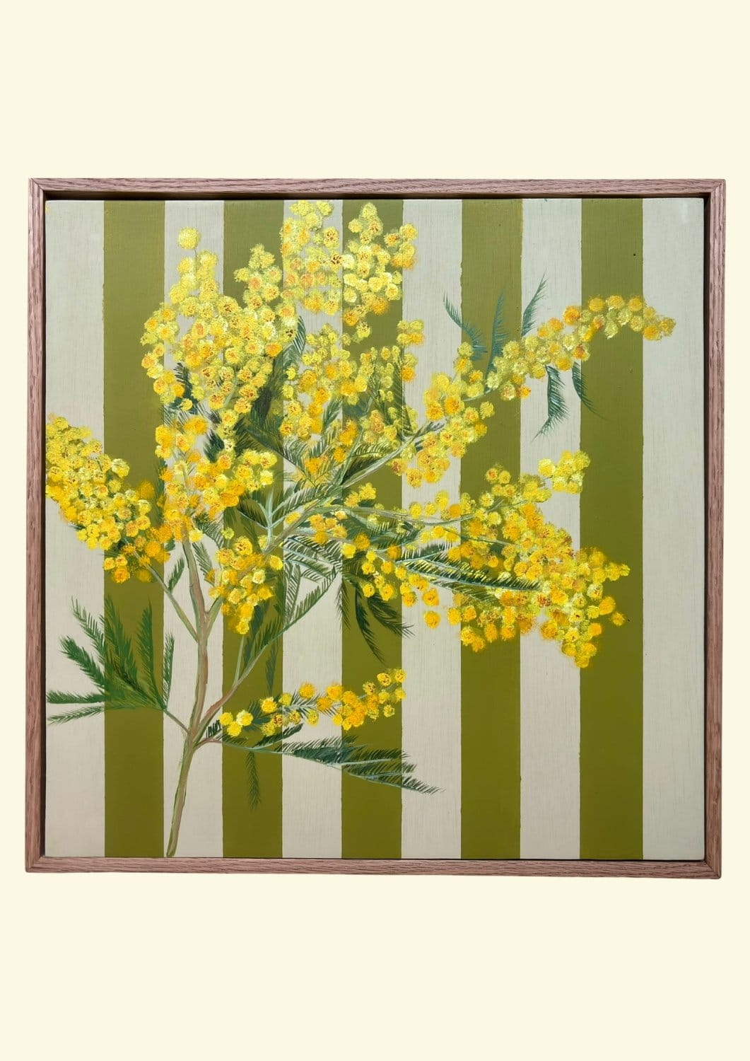 Mimosa On Olive Stripes - Original Art-Original Art-Nay Bellamy-Greenhouse Interiors Pty Ltd