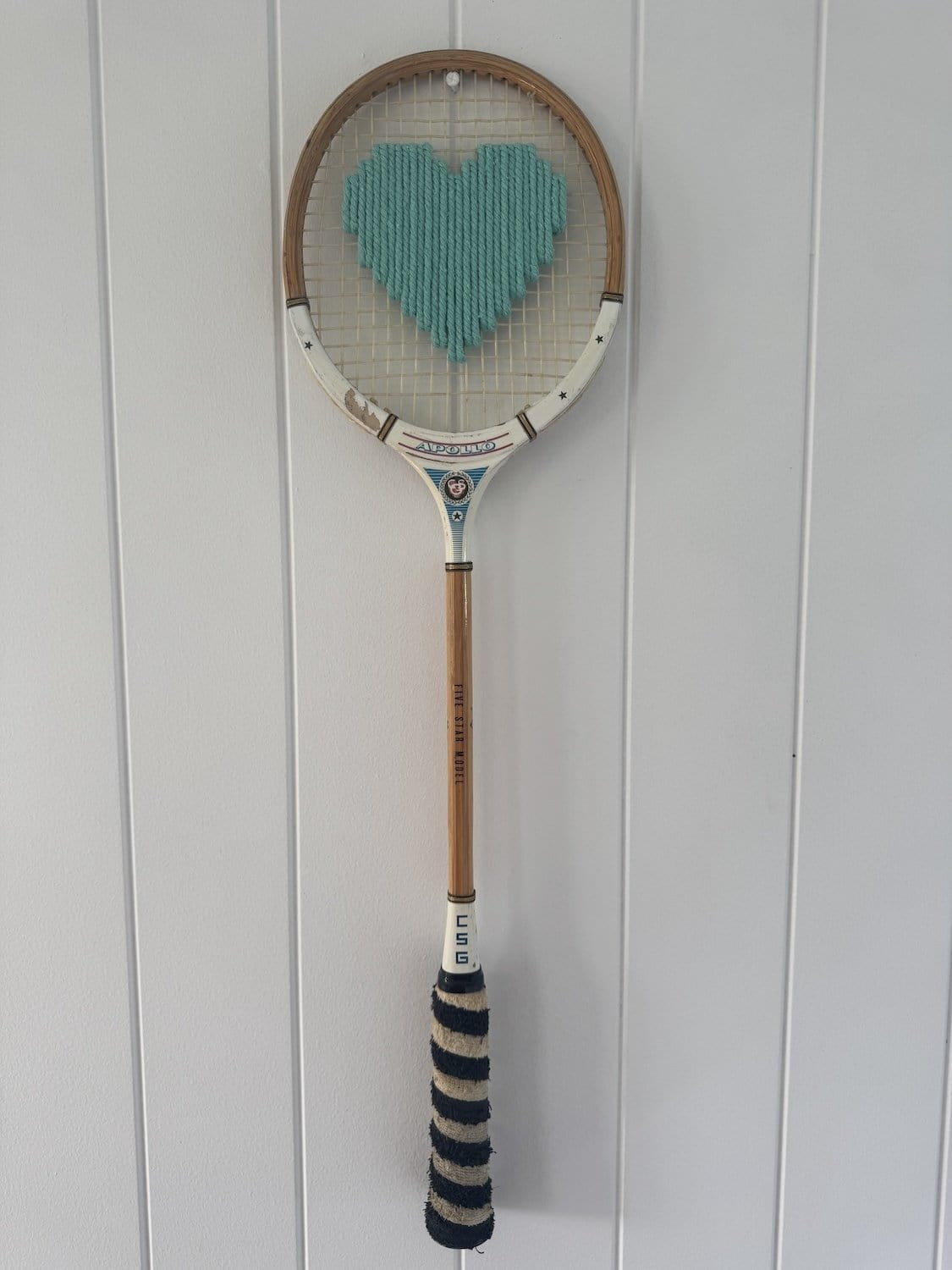 Vintage Squash Racquet With Woven Heart - Teal