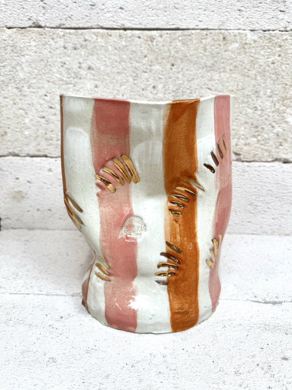 Mid Crush Vase - 'Gold Dusty Copper Stripe'