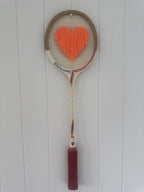 Vintage Squash Racquet Wall Hanging With Woven Heart - Bright Orange