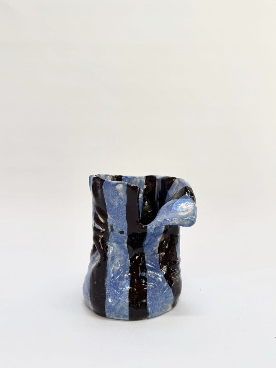 Short Crush Vase 'Blue / Chocolate'-Ceramics-Lauren Barton-Greenhouse Interiors Pty Ltd