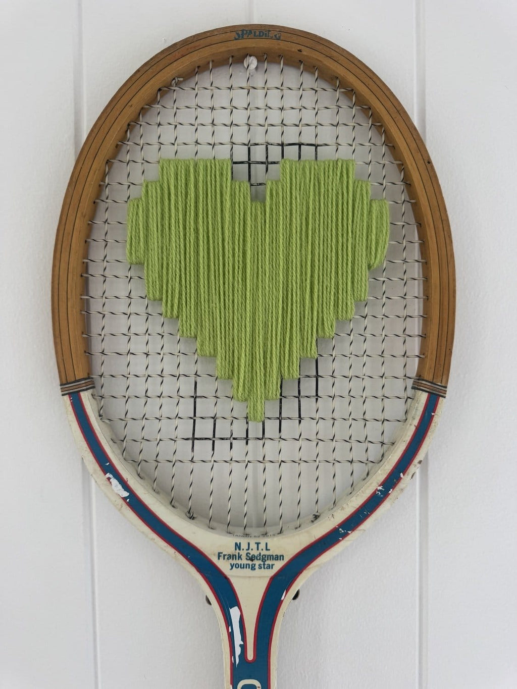 Vintage Tennis Racquet Wall Art - Green Heart
