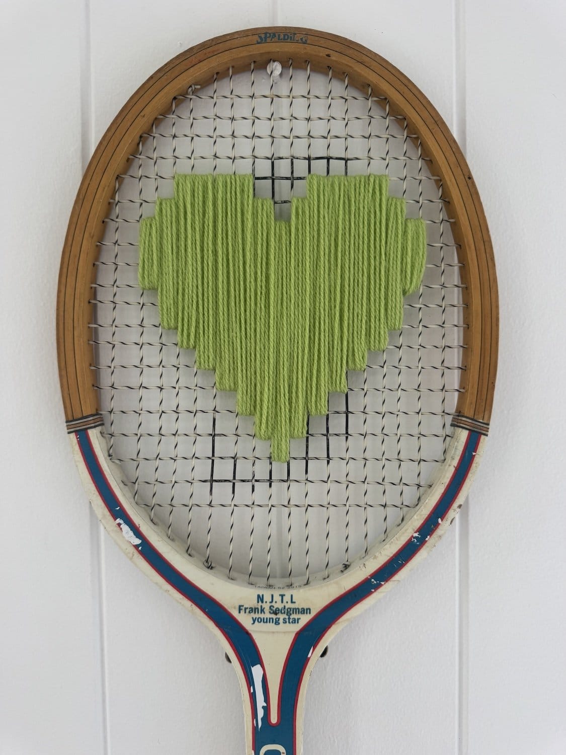 Vintage Tennis Racquet Wall Art - Green Heart