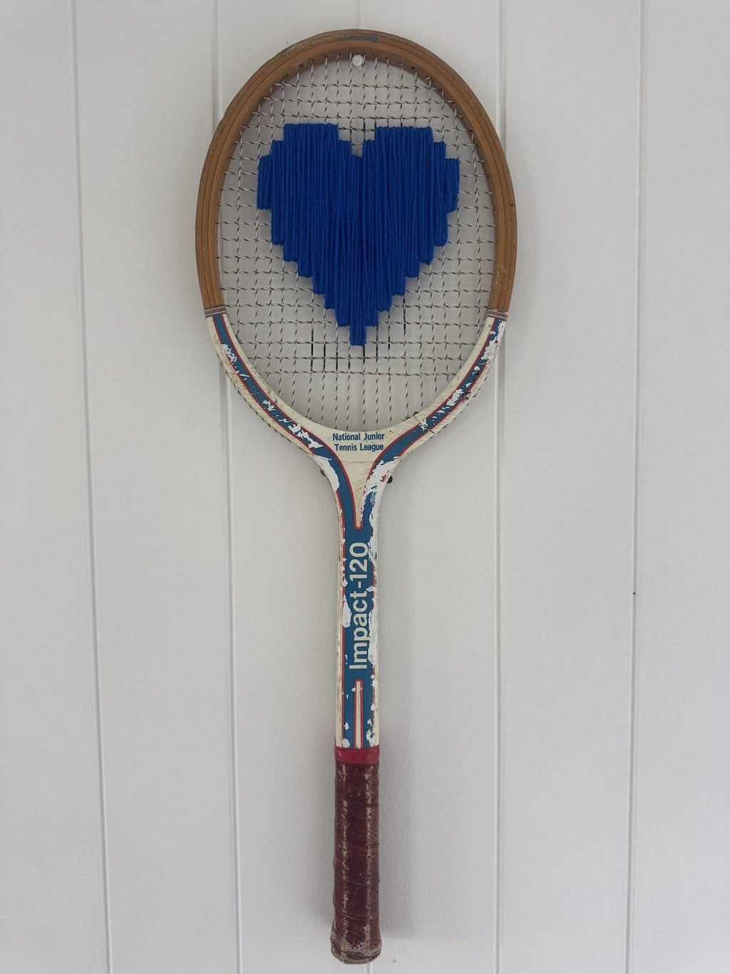 Vintage Tennis Racquet Wall Art - Blue Heart