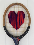 What A Racquet! Vintage Tennis Racquet Wall Hanging With Woven Heart - Multi-Wall Hangings-What A Racquet-Greenhouse Interiors Pty Ltd