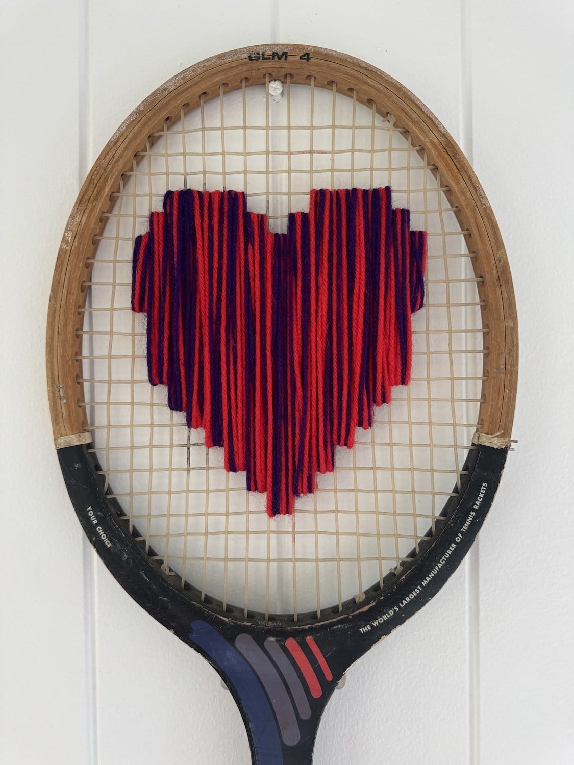 What A Racquet! Vintage Tennis Racquet Wall Hanging With Woven Heart - Multi-Wall Hangings-What A Racquet-Greenhouse Interiors Pty Ltd