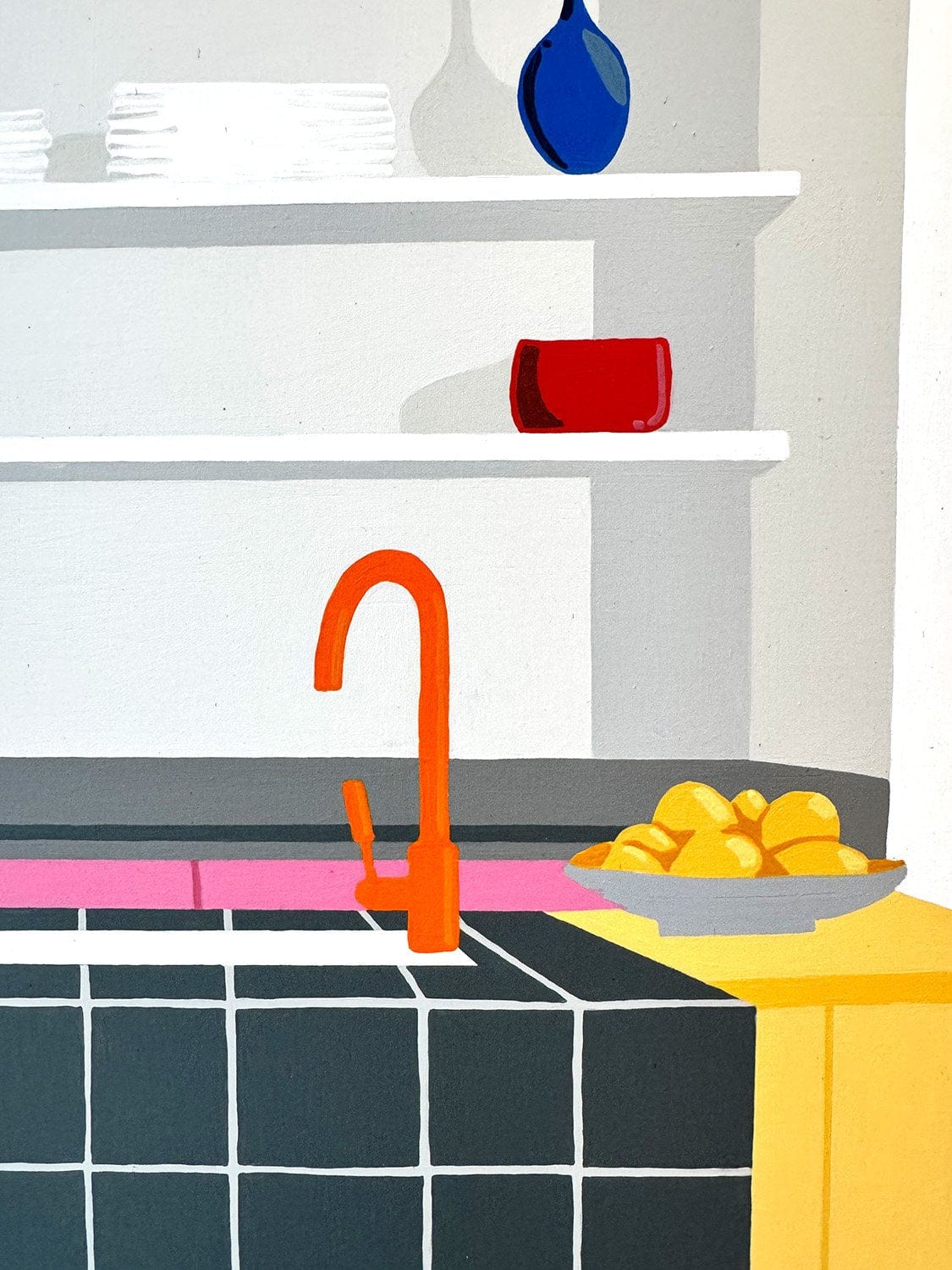 Pink Cupboards Grey Tiles - Original Artwork