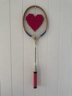 Vintage Badminton Racquet With Woven Heart - Dark Pink
