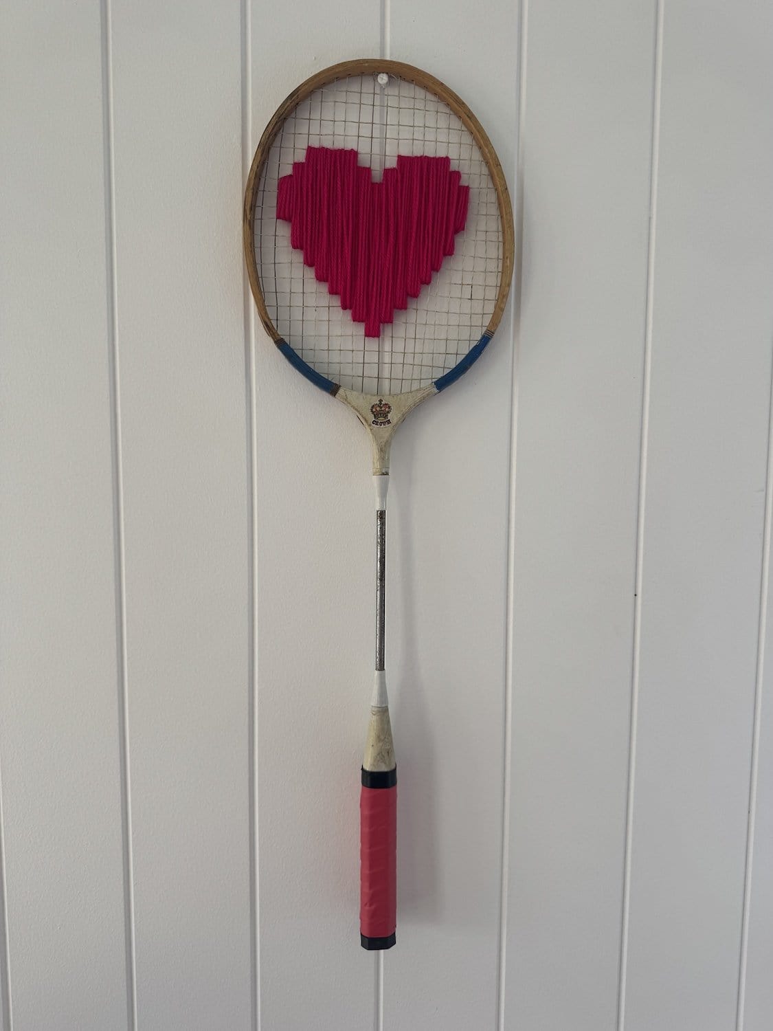 Vintage Badminton Racquet With Woven Heart - Dark Pink