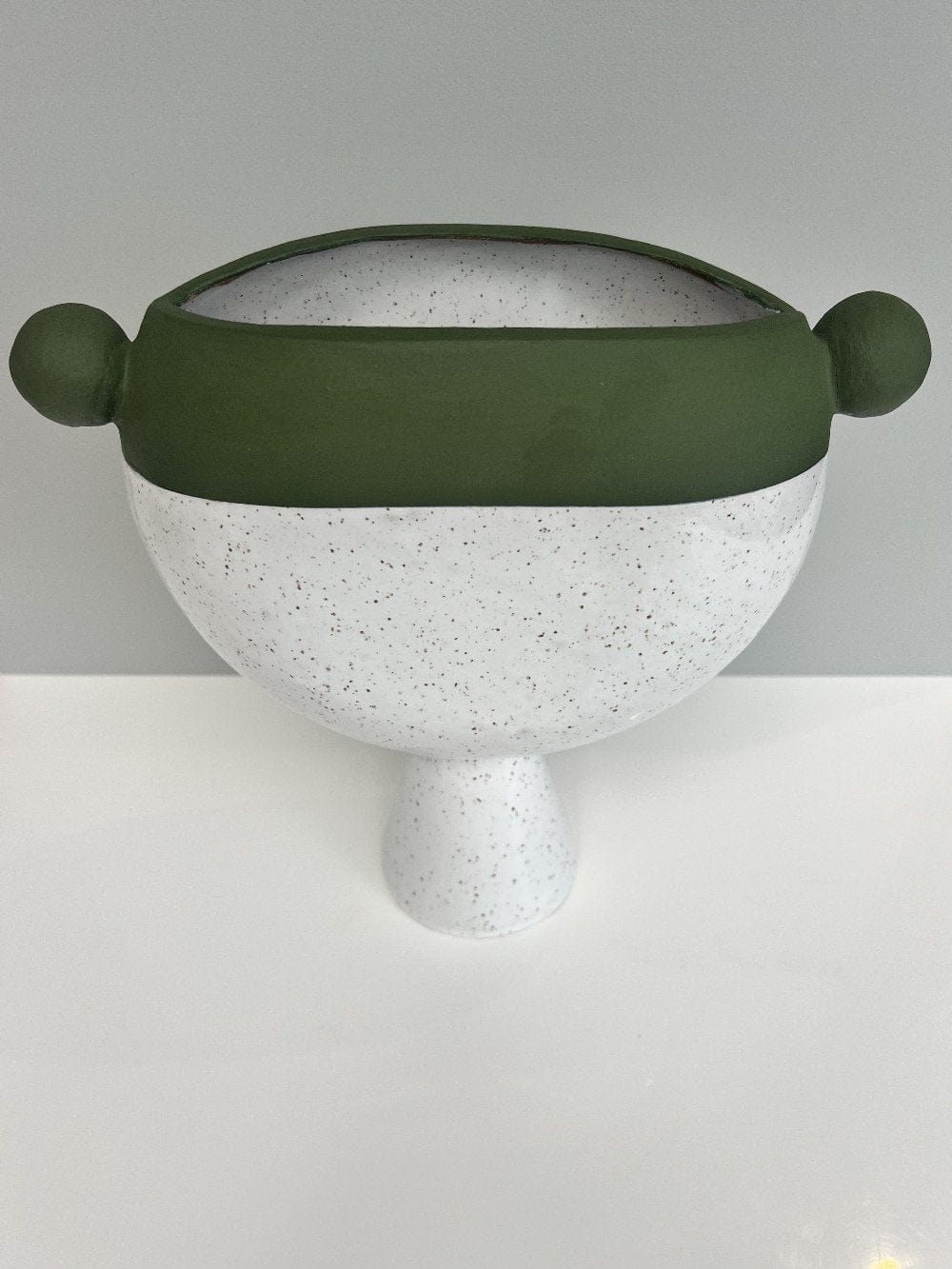 Ball Vase In Olive Green And White