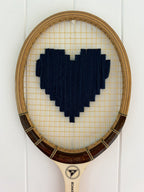 Vintage Tennis Racquet Wall Art - Navy Heart