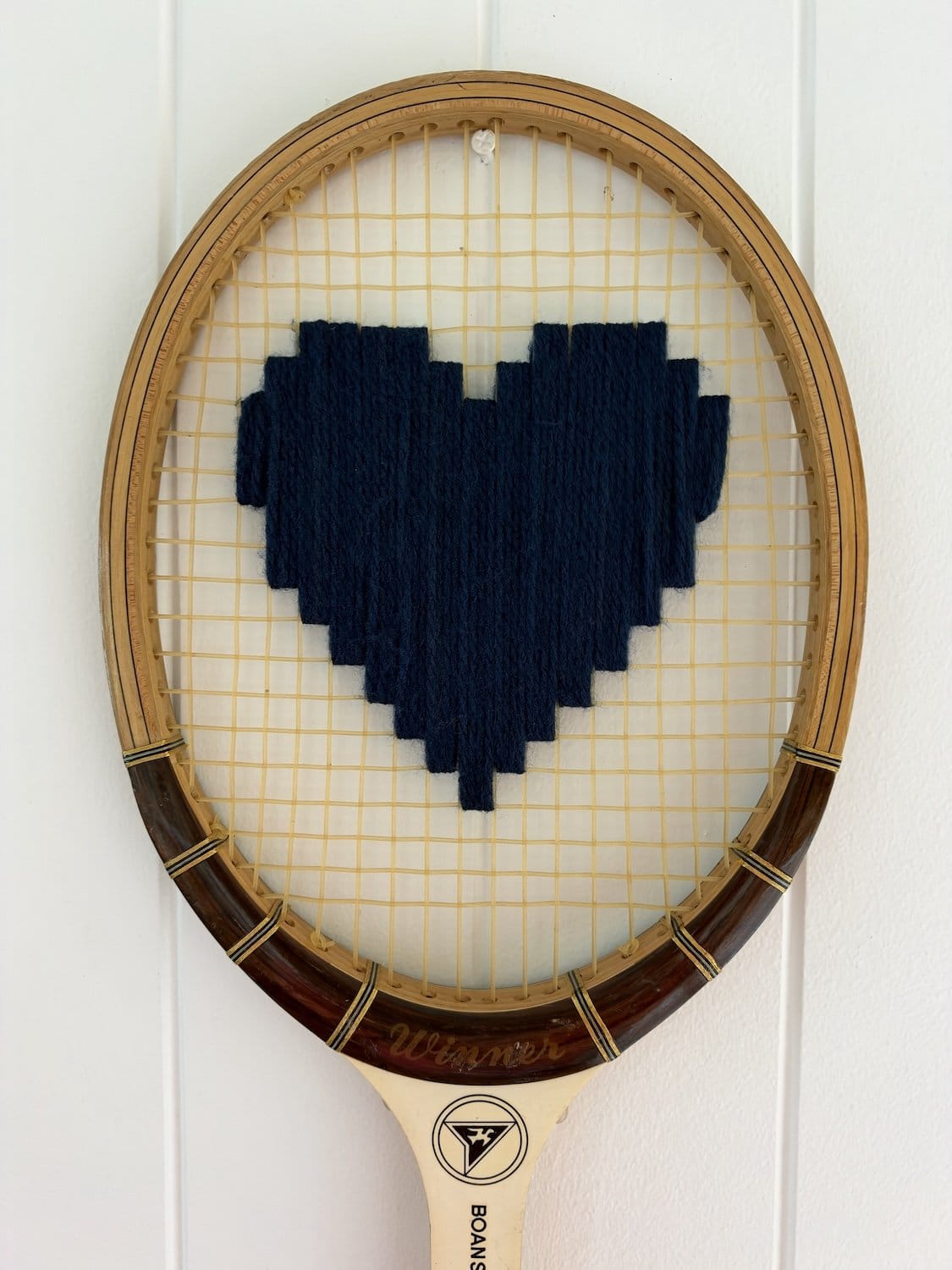 Vintage Tennis Racquet Wall Art - Navy Heart
