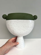Ball Vase In Olive Green And White