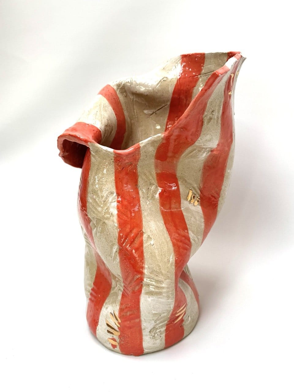 Tall Crush Vase 'Gold Vermillion Stripe'