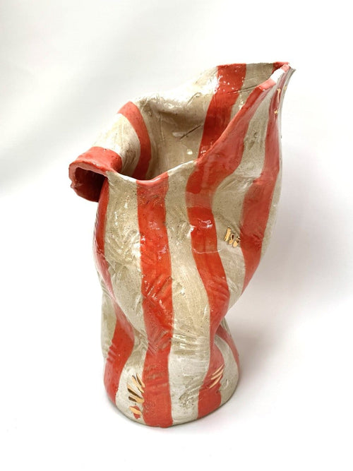 Tall Crush Vase 'Gold Vermillion Stripe'