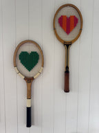 Vintage Tennis Racquet Wall Art - Pink & Orange Heart