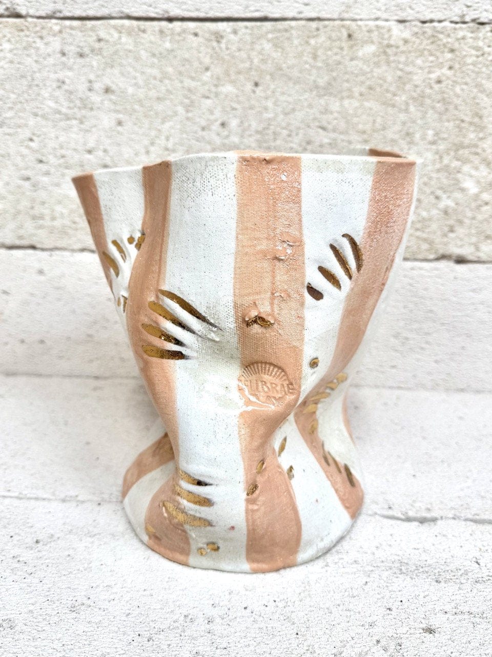 Mid Crush Vase - 'Gold Pink Nude Stripe'