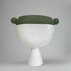 Ball Vase In Olive Green And White