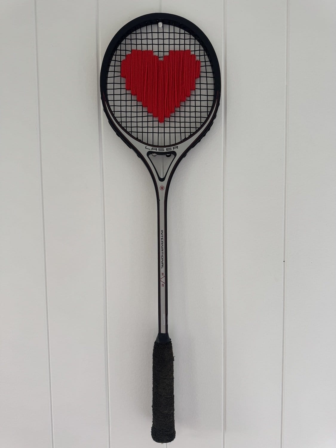 What A Racquet! Vintage Squash Racquet Wall Hanging With Woven Heart - Red-Wall Hangings-What A Racquet-Greenhouse Interiors Pty Ltd
