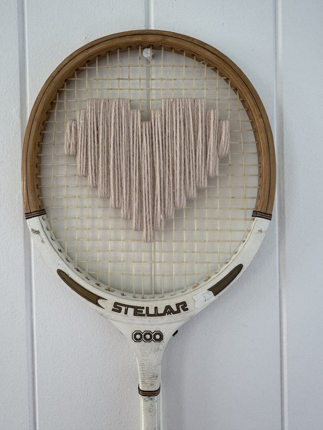 Vintage Squash Racquet With Woven Heart - Light Pink