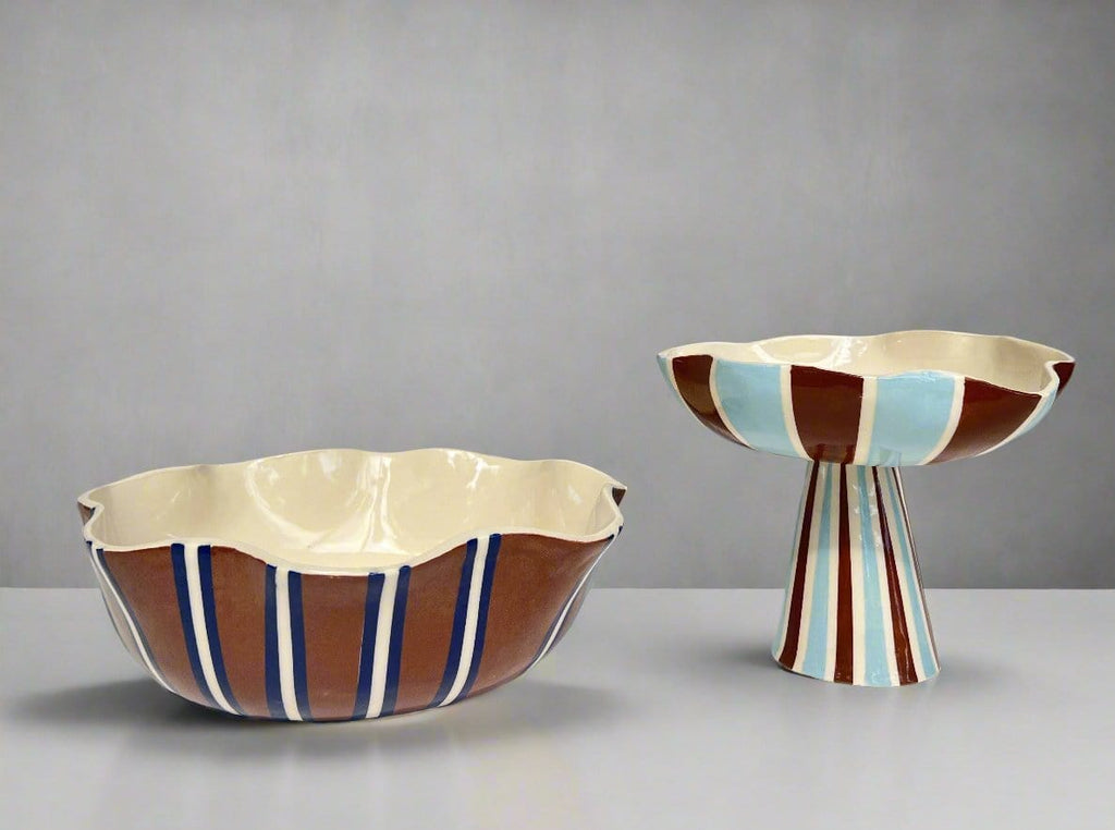 Light Blue And Brown Pedestal Bowl