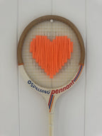 Vintage Squash Racquet Wall Hanging With Woven Heart - Bright Orange