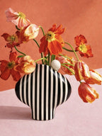 Black Striped Vessel With A Ball Handle-Ceramics-Formantics-Greenhouse Interiors Pty Ltd