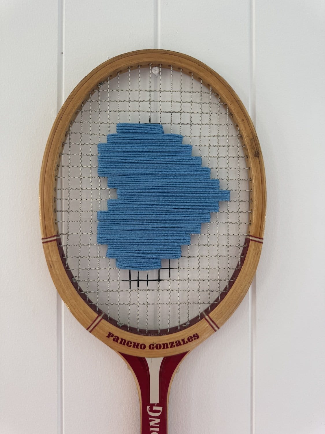 Vintage Tennis Racquet With Woven Heart - Blue (Horizontal)