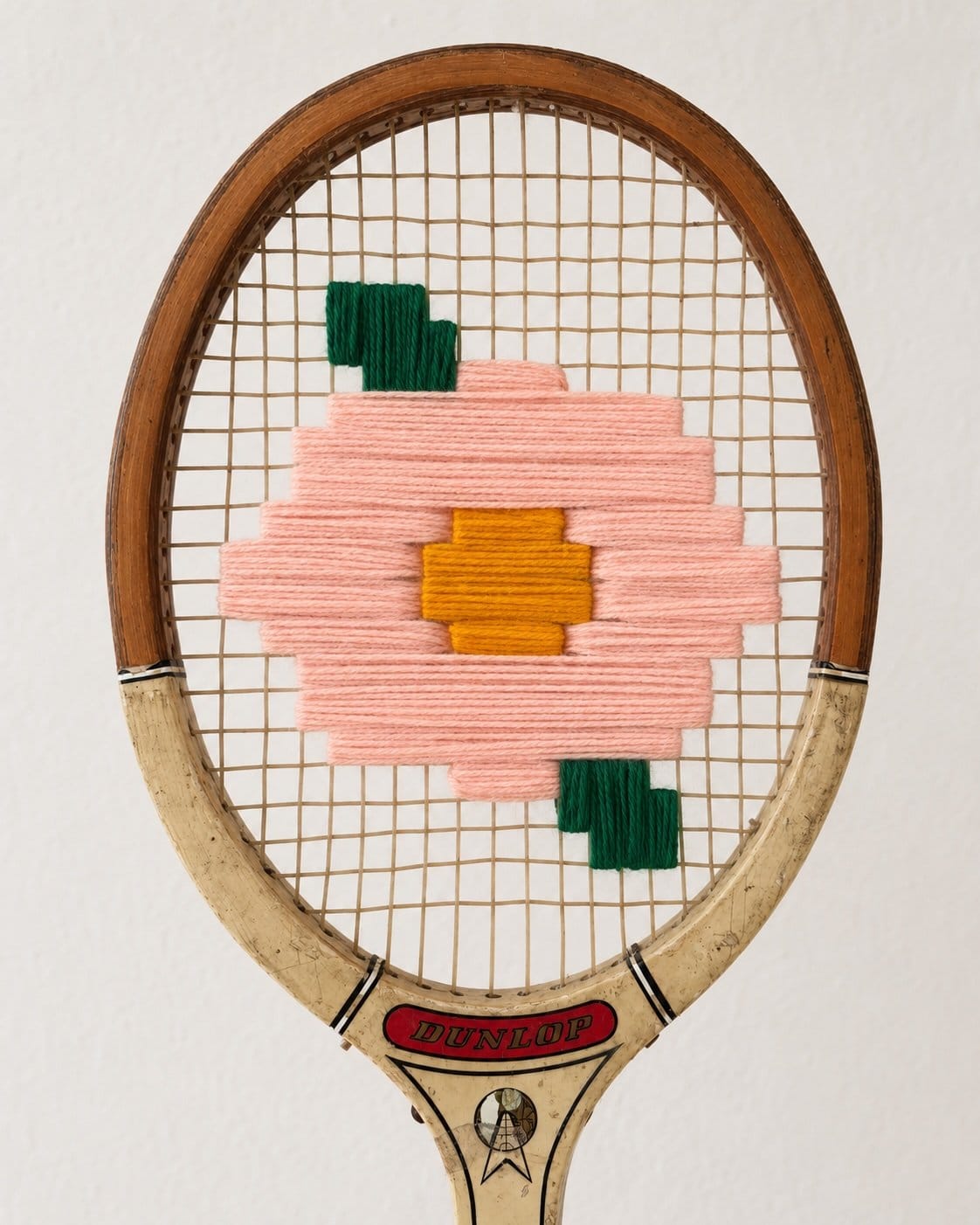 Vintage Tennis Racquet Wall Art - Pink Flower With Leaves