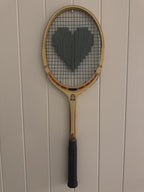 Vintage Tennis Racquet With Woven Heart - Sage Green