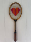Vintage Tennis Racquet Wall Art - Pink & Orange Heart