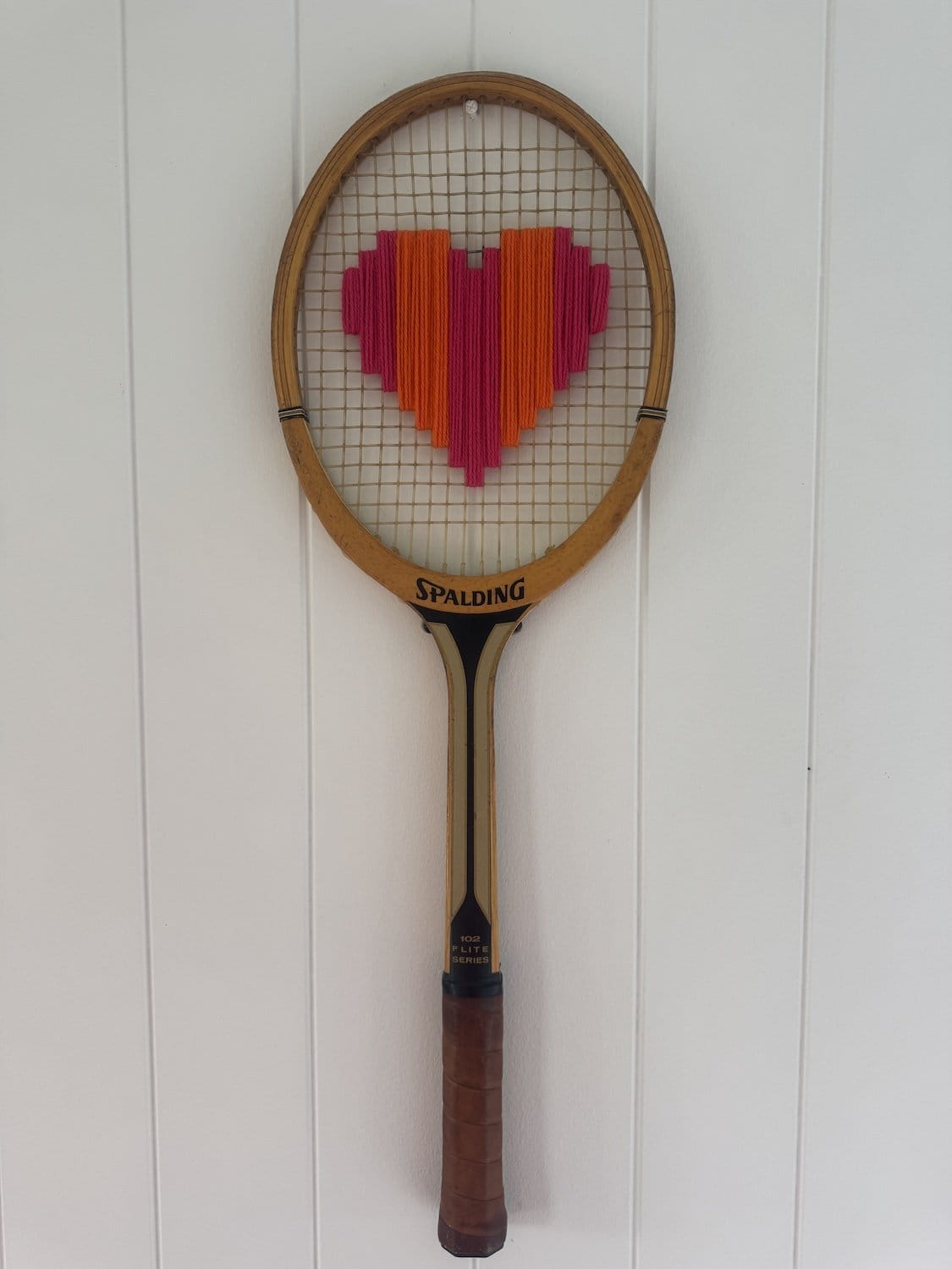 Vintage Tennis Racquet Wall Art - Pink & Orange Heart