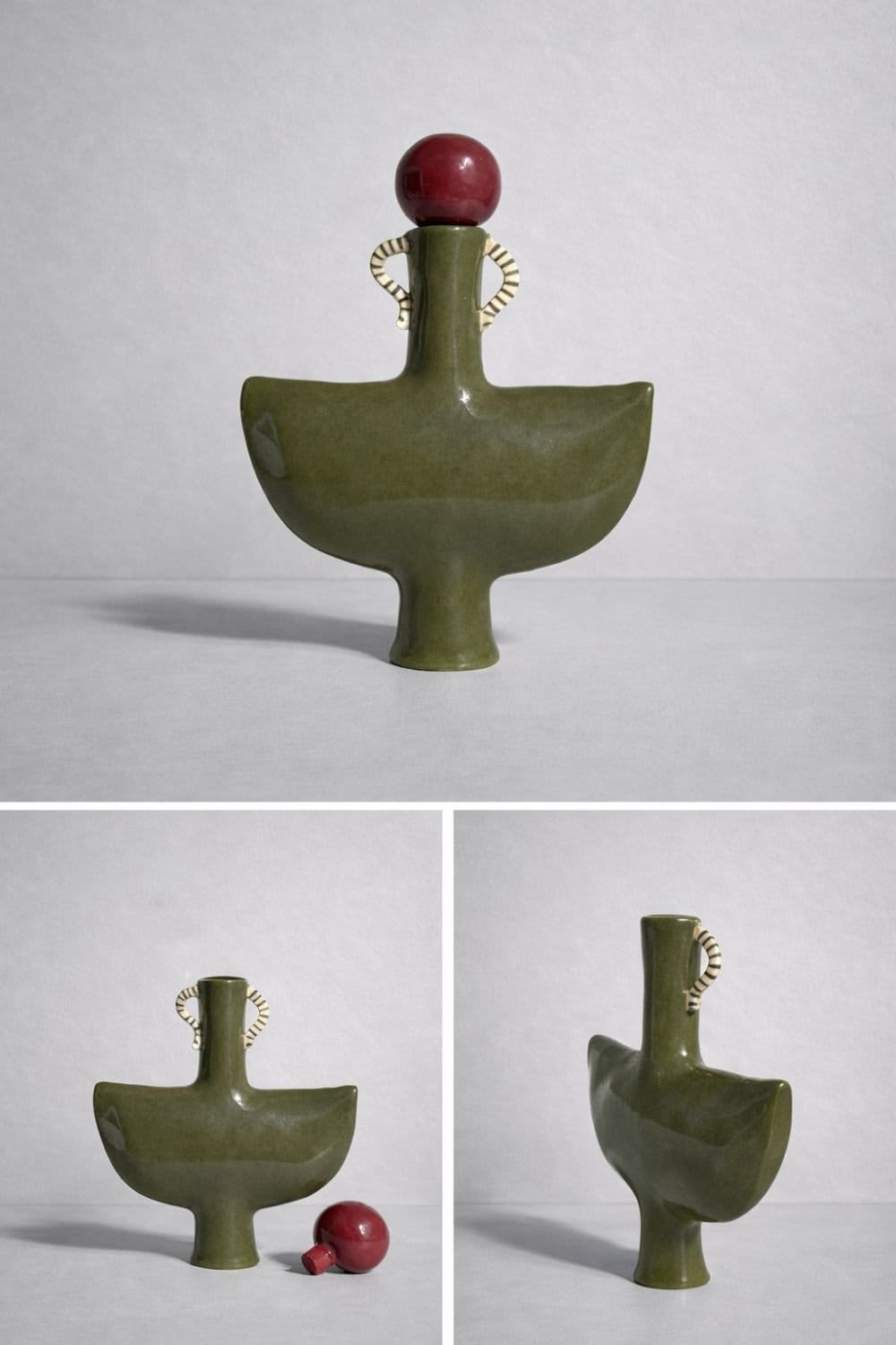 Tiny Dancer In Green With A Burgundy Stopper-Ceramics-Formantics-Greenhouse Interiors Pty Ltd