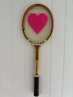 Vintage Tennis Racquet Wall Art - Hot Pink Heart