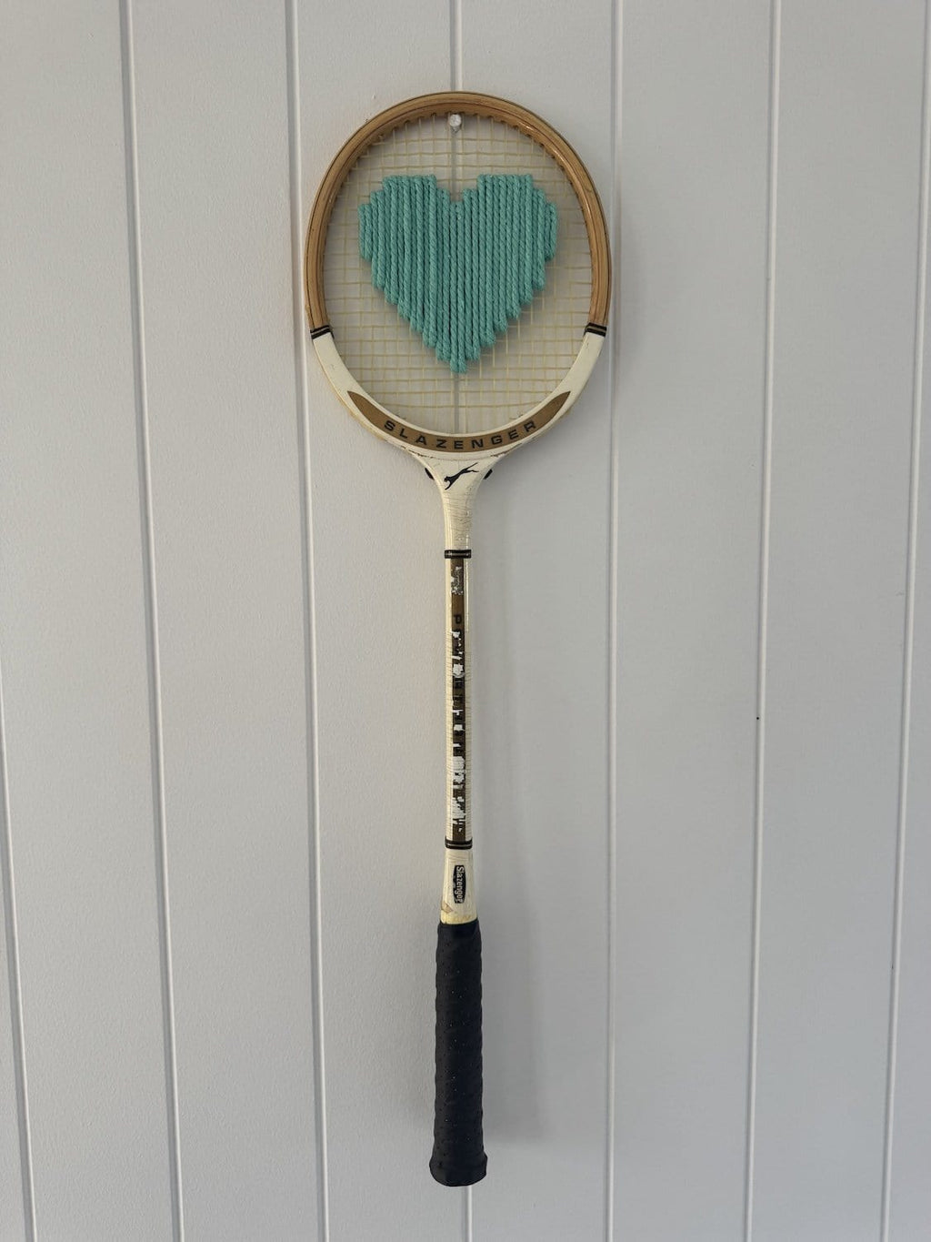 Vintage Squash Racquet With Woven Heart - Teal