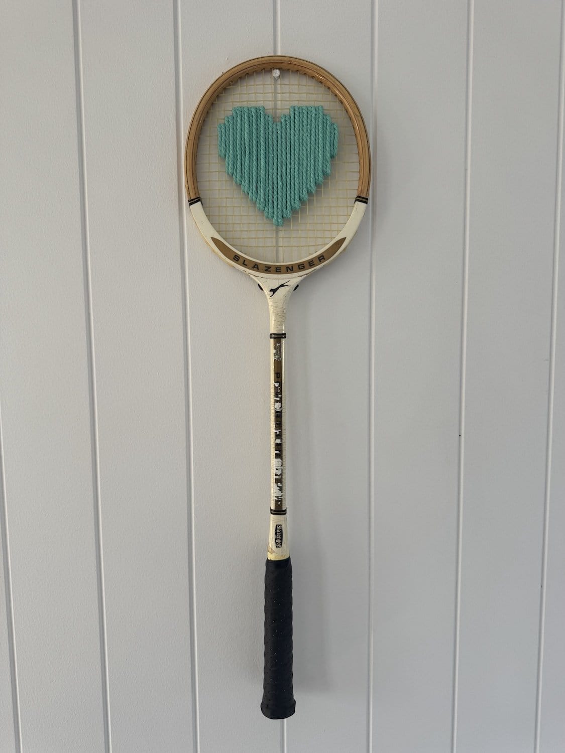 Vintage Squash Racquet With Woven Heart - Teal