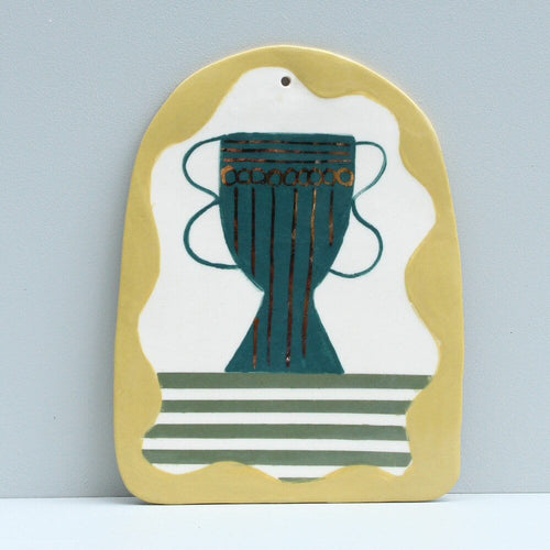 Art Tile - Dark Green And Gold Vessel