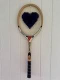 Vintage Tennis Racquet Wall Art - Navy Heart