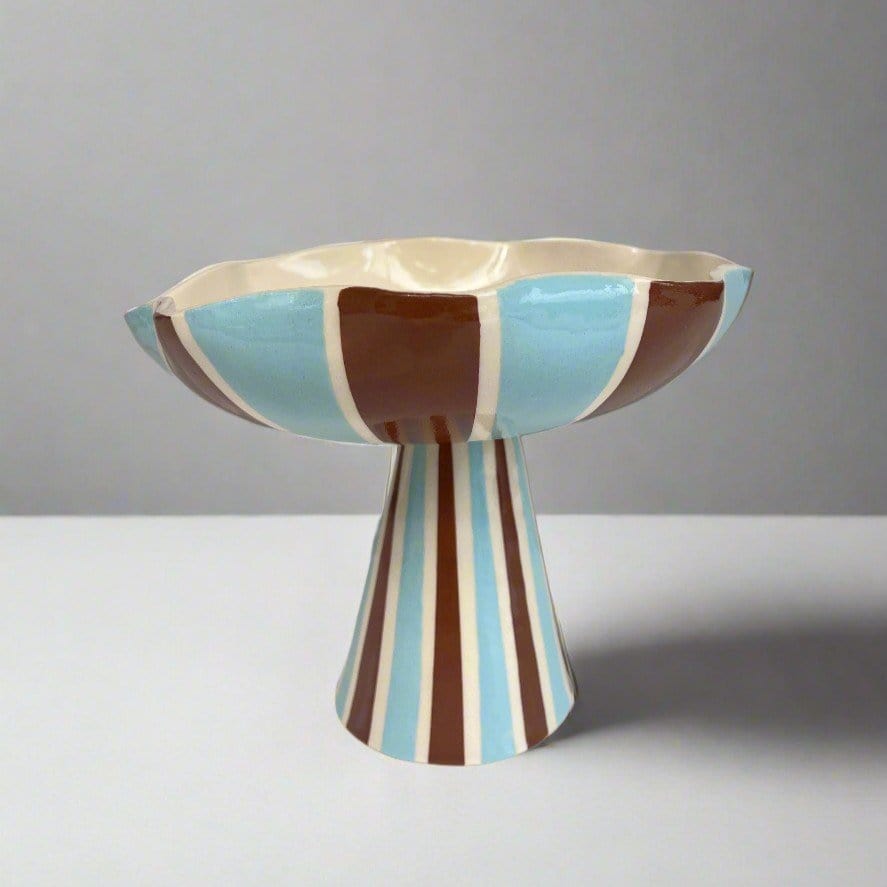 Light Blue And Brown Pedestal Bowl