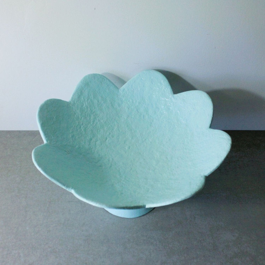 Scalloped Pedestal Bowl - Seafoam