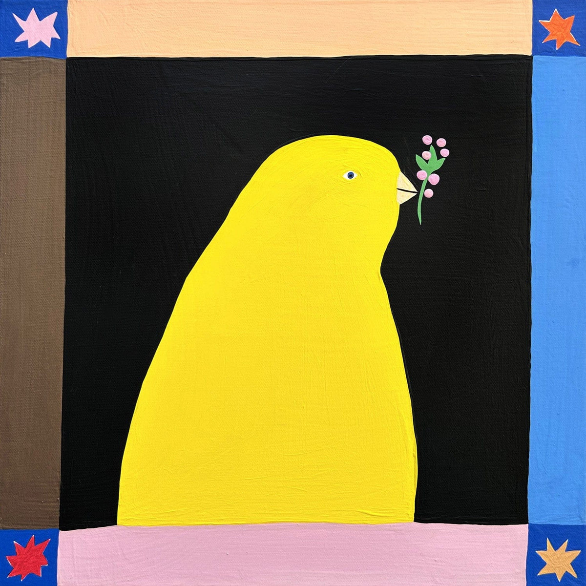 Yellow Peace Bird With Blossom Sprig - Original Art
