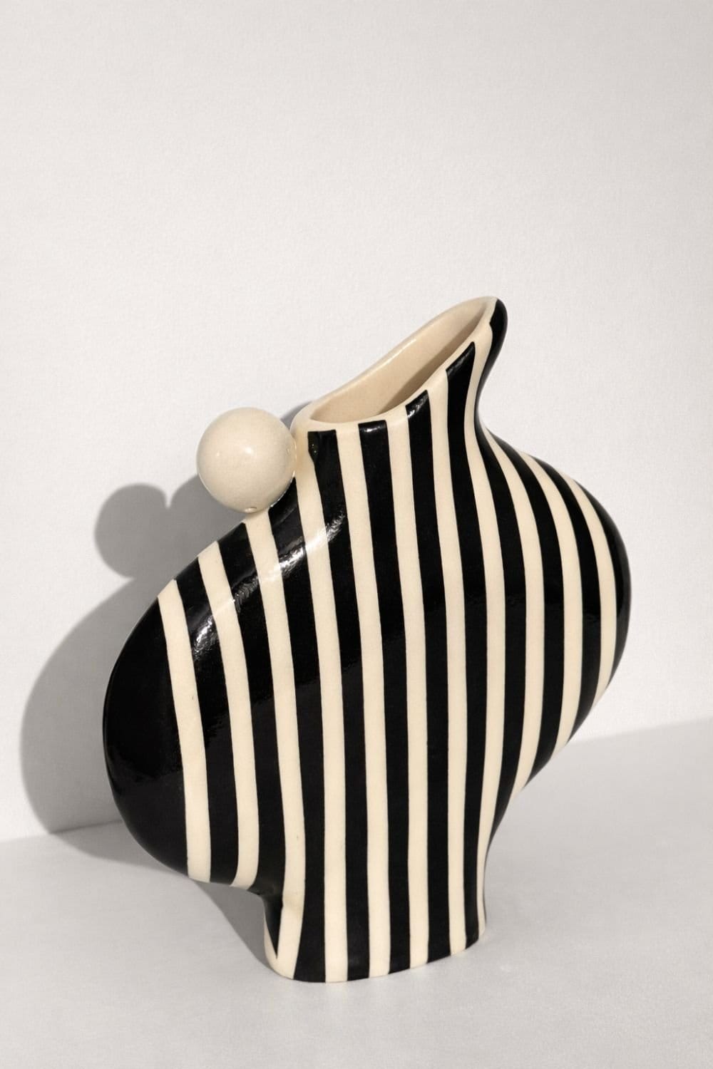 Black Striped Vessel With A Ball Handle-Ceramics-Formantics-Greenhouse Interiors Pty Ltd