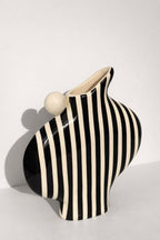 Black Striped Vessel With A Ball Handle-Ceramics-Formantics-Greenhouse Interiors Pty Ltd