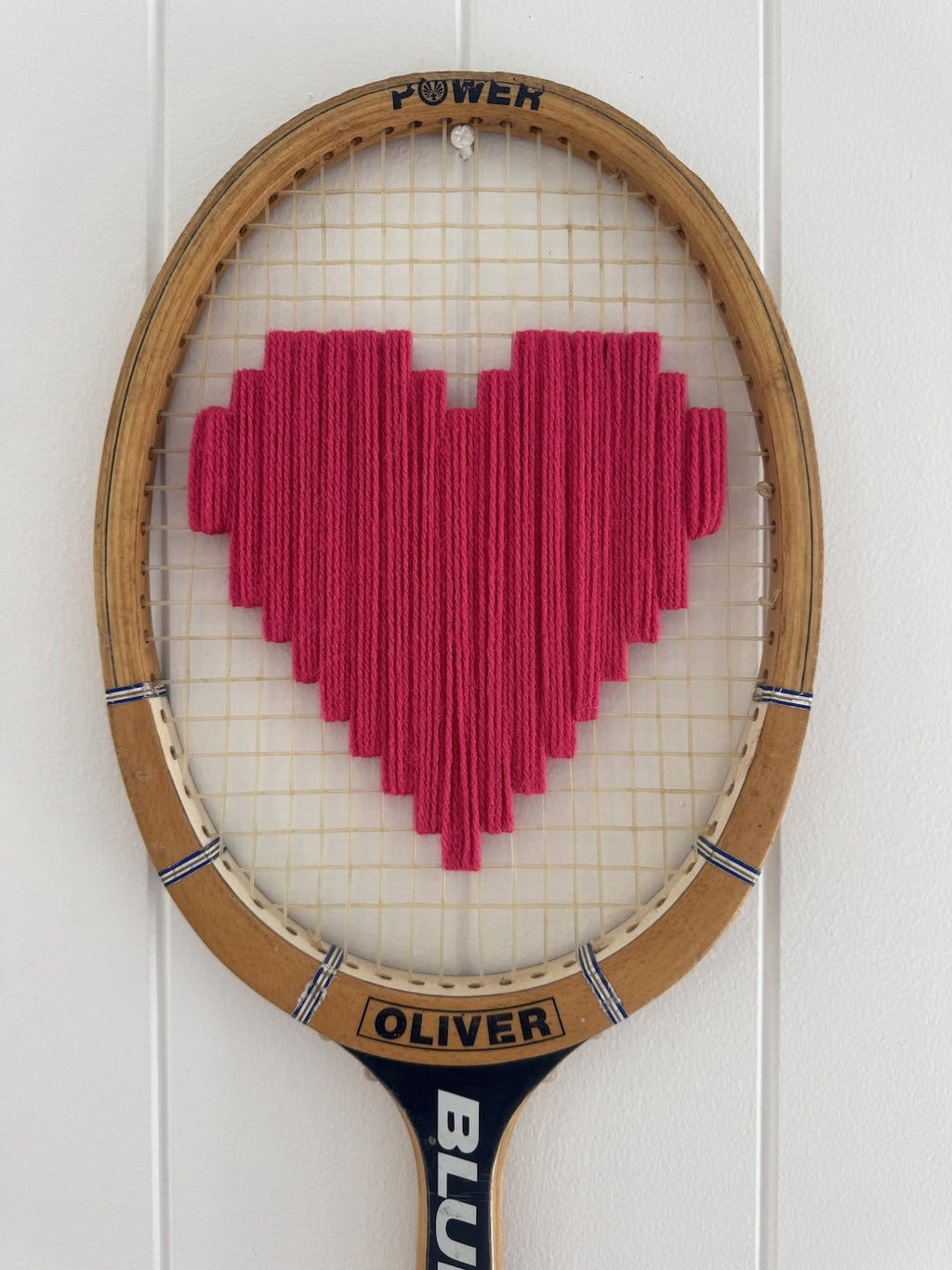 Vintage Tennis Racquet Wall Art - Pink Heart