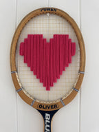 Vintage Tennis Racquet Wall Art - Pink Heart