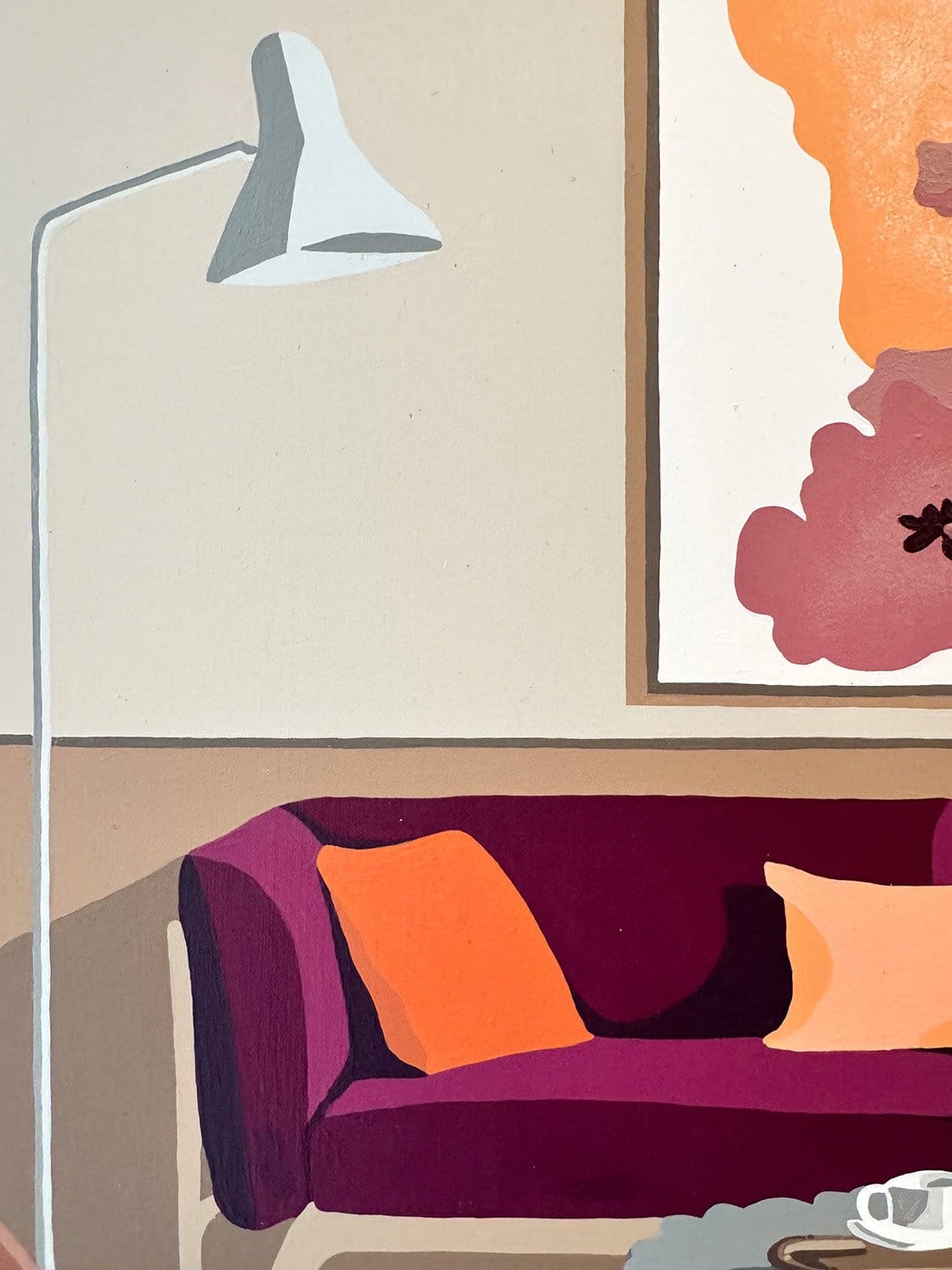 Orange Cushion Purple Couch - Original Artwork