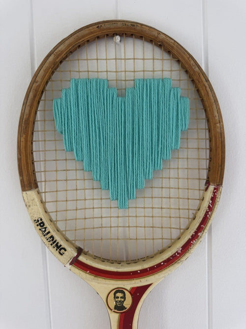 Vintage Tennis Racquet Wall Art - Turquoise Heart