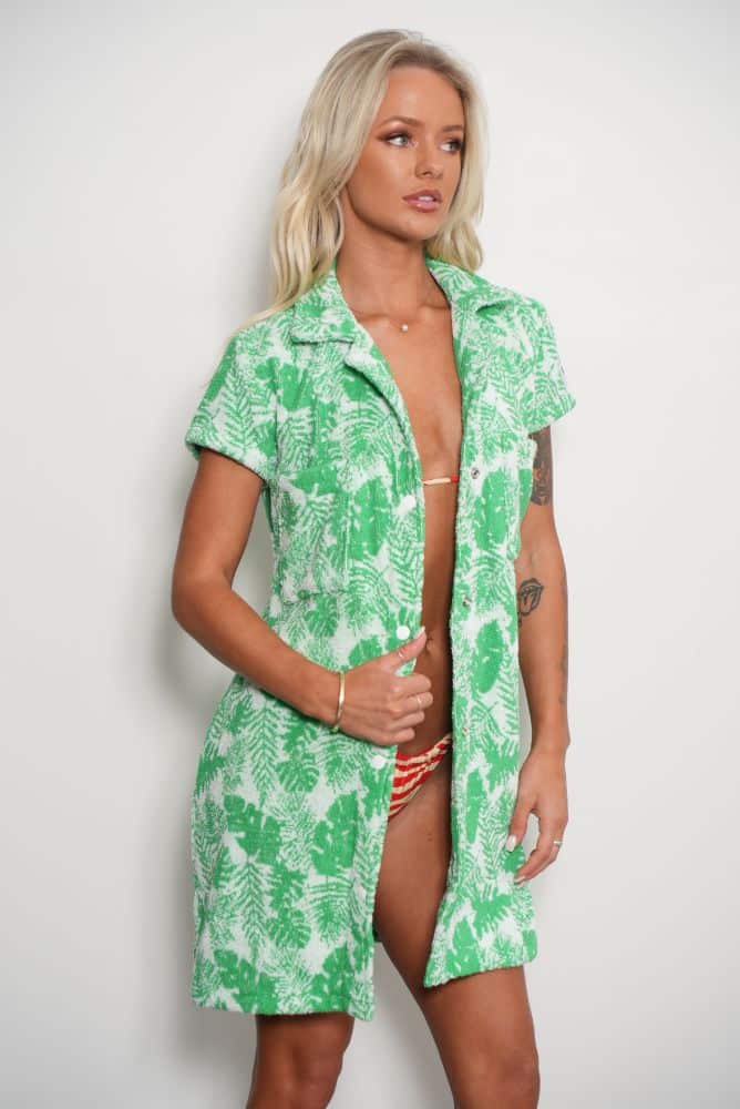 Womens Terry Towelling Dress - Grasshopper Green Womens Terry Towelling Dress - Grasshopper Green