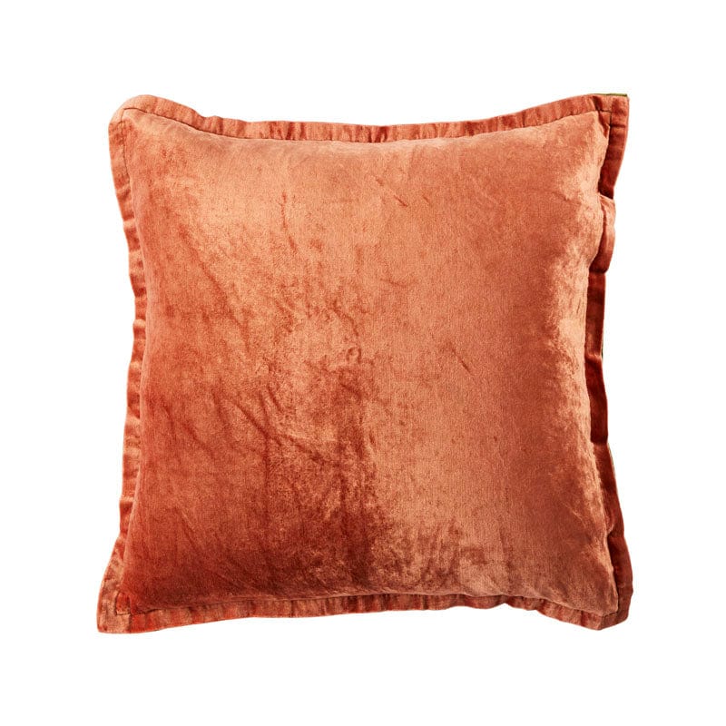 Gem Stone Washed Velvet Cushion - Rust &amp; Moss Green - 60x60cm